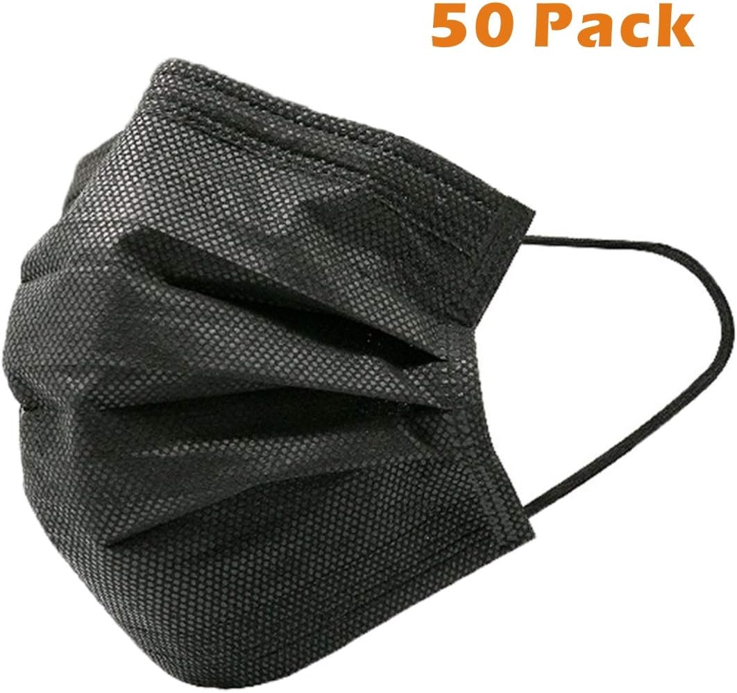 Meccion 50 Pcs Disposable Activated Carbon Medical Face Masks with Four Layer & Adjustable Earloop Design for Dustproof Filtration Exhaust Gas PM2.5 Anti-Haze