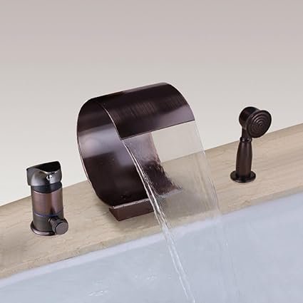 Vintage Cascade Trois Pieces Baignoire Robinets Noir Bronze Lavabo Mitigeur Salle De Bain Avec Douchette Robinet Trois Trous Fendu En Laiton Blackbronze Amazon Fr Cuisine Maison