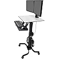 Ergotron – WorkFit-C Dual Monitor Mobile Standing Desk, Rolling Sit Stand Workstation – for 2 Monitors Up to 24 Inches, 6 to 14 lbs Each