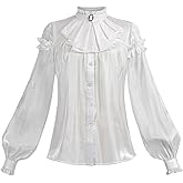 Nuoqi Victorian Blouses for Women Ruffle Edwardian Shirt Button Down Renaissance Top