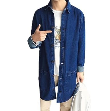 Amazon Gudeke 春 メンズ ロング丈 デニム コート 薄 長い
