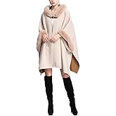 Gihuo Women's Luxury Batwing Sleeve Faux Fur Hooded Cloak Poncho Sweater Cape