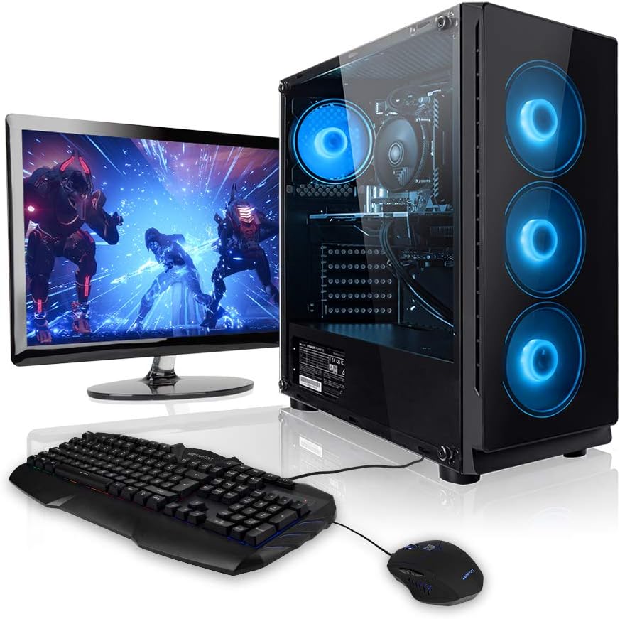 Megaport Gaming PC Bundle Desktop Computer โข AMD Ryzen 3 3100 โข GeForce GTX1050Ti โข 24" Full HD LED Asus monitor โข Keyboard and Mouse โข 8GB DDR4 RAM โข 1TB HDD โข Windows 10 Home โข Gamer PC