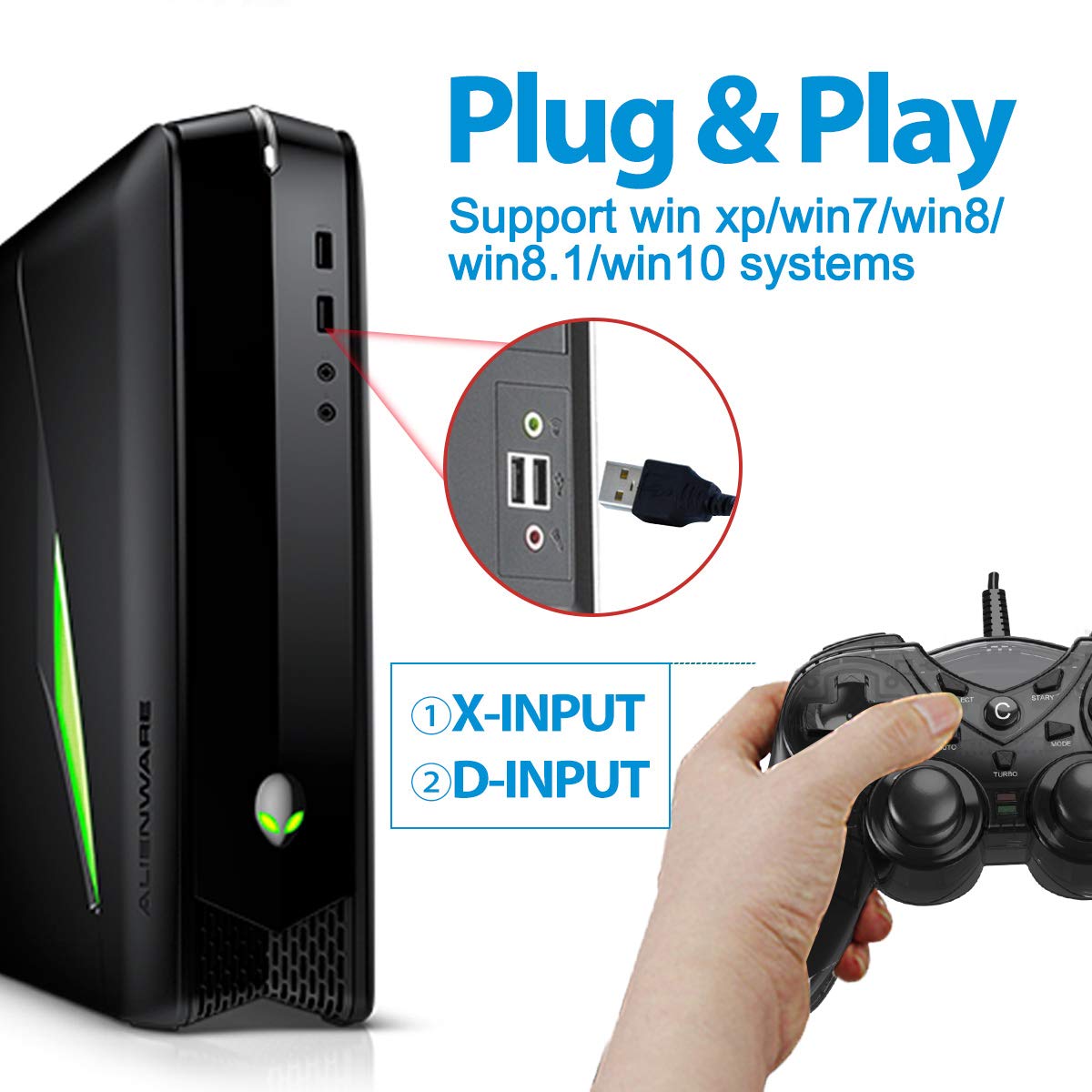 NBCP Game Controller for PC PS3,wired PS3 Controller for Windows 7/8 /8.1/10/ Laptop, TV Box USB Steam Gamepad joystick Joypad with Dual Vibration feedback Turbo Trigger