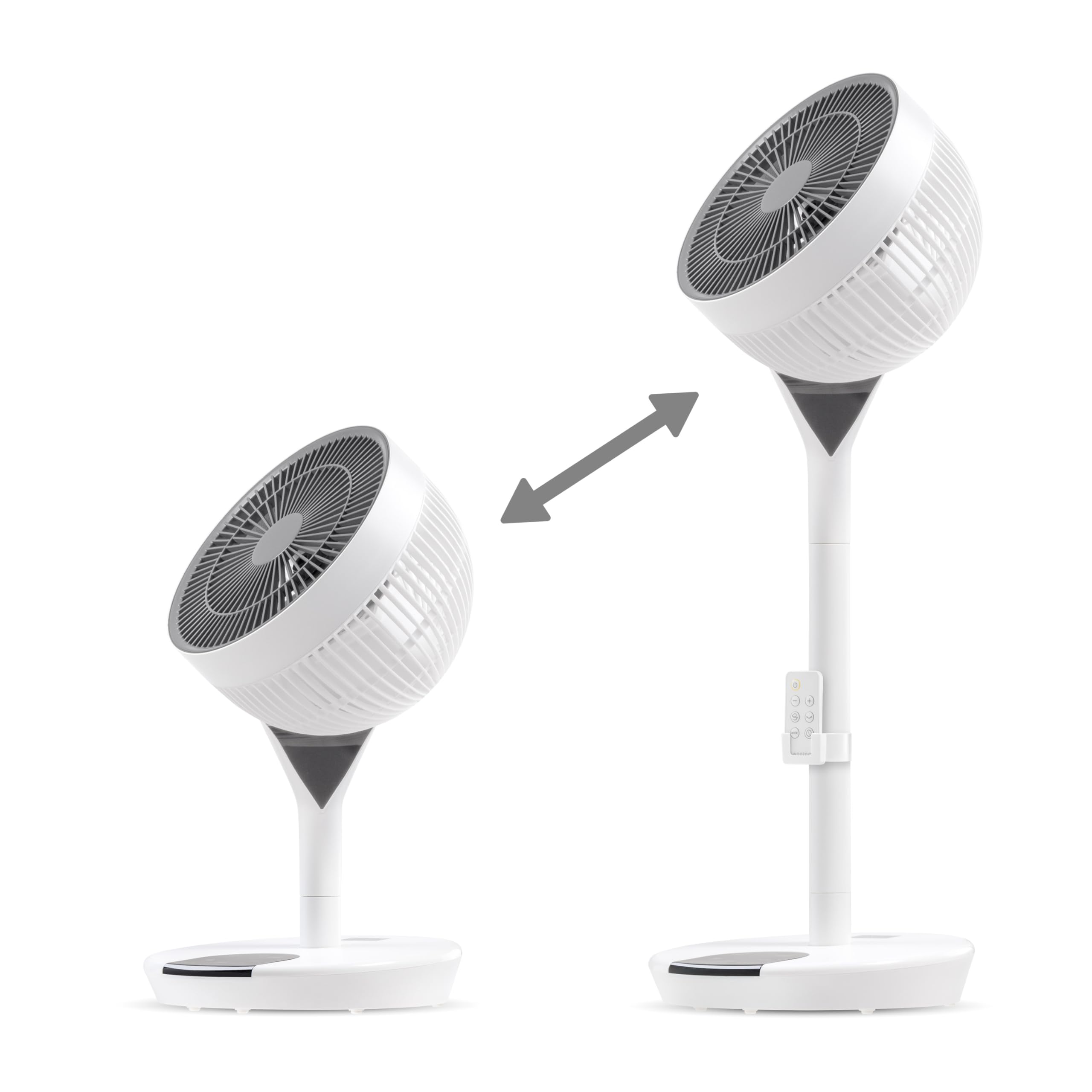 IRIS USA WOOZOO Air Circulator Pedestal Fan with Remote, 360° Oscillation, 12 Speeds, Quiet Motor, 8h Timer, Touch Panel, Height Adjustable, Office, Dorm, Bedroom Fan, White/Gray