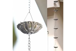 Jemeni 8.5' Length Metal Water Lily Flowers Rain Chain for Gutters Downspouts, Antique Silver…