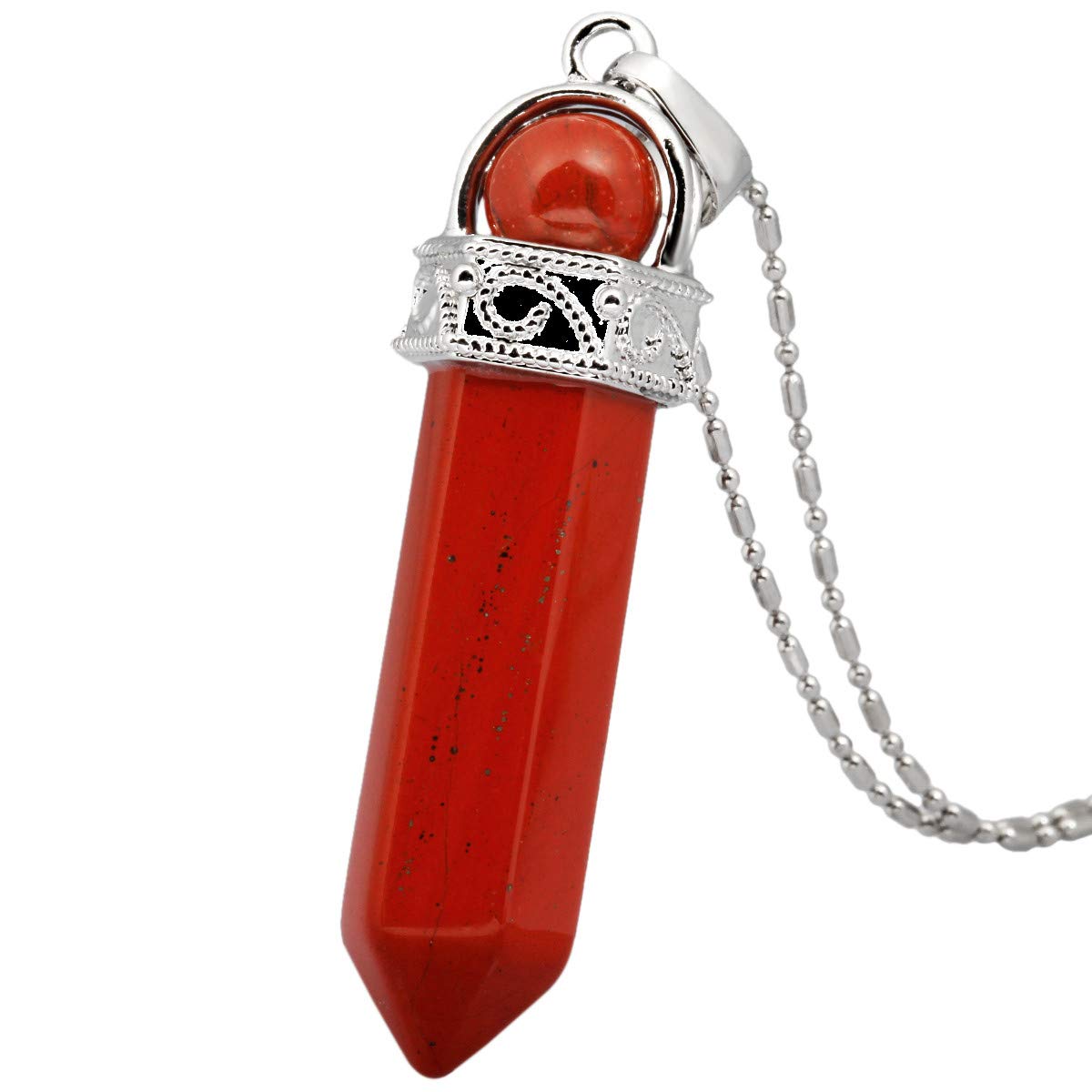 Nupuyai Red Jasper Crystal Point Pendant Necklace for Women, Vintage Hexagonal Stone Pendulum Pendant with Chain