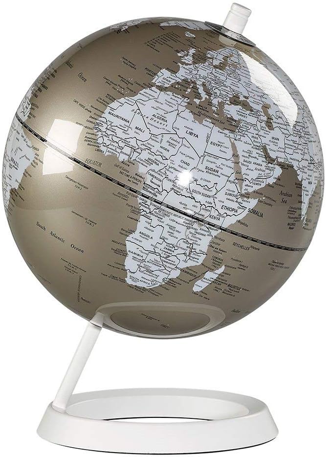 Wild Wood Geographic World 8" Desk Globe, Metallic Pewter, 8 Inches