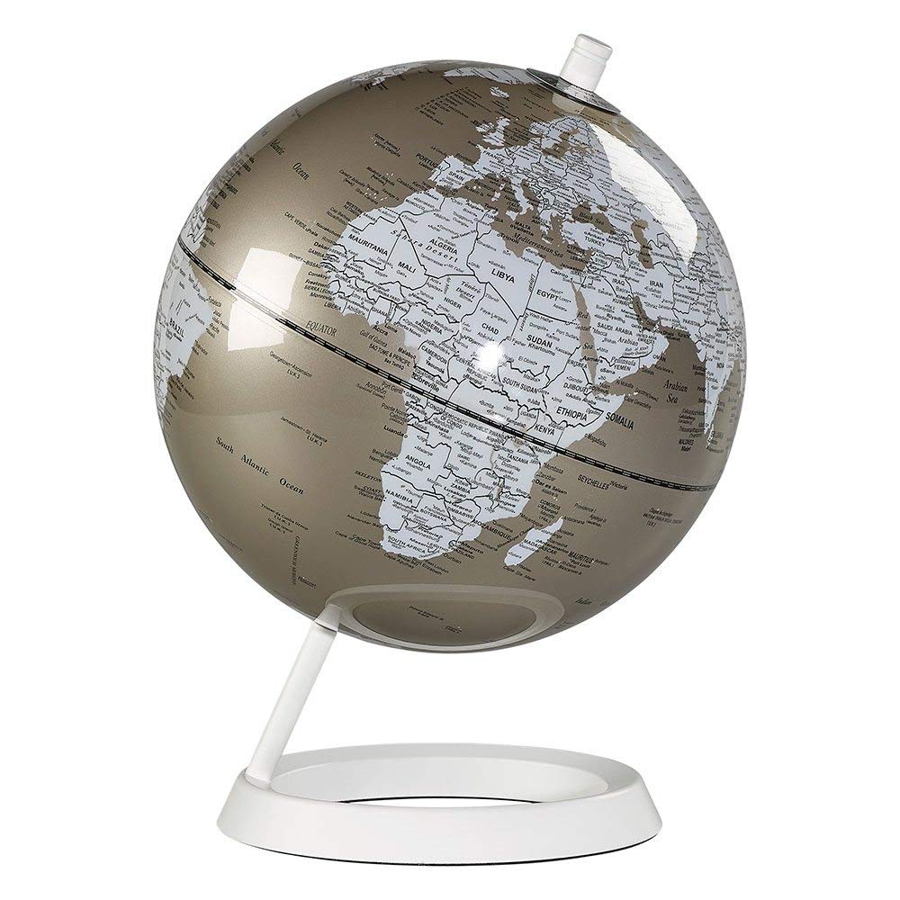 Wild Wood Geographic World 8" Desk Globe | Comes with Stand | Metallic Pewter