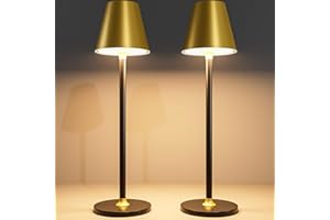 TIMJORMAN Modern LED CordlessTable Lamp,4000mAh Rechargeable Battery Desk lamp,3 Level Brightness Kitchen Light, Portable,Minimalist Design, for Couple Dinner/Coffee Table/Restaurant/Bedroom(Gold&Black 2pack)