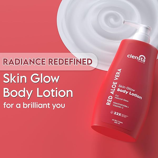 CLENSTA RED ALOE VERA SKIN GLOW BODY LOTION | WITH NIACINAMIDE & VITAMIN C | NATURAL MOISTURIZER FOR RADIANT SKIN | HYDRATING & ANTI AGING LOTION | 13.53 FL OZ (400ML)