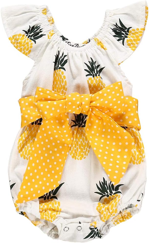 puseky Infant Baby Girls Pineapple Bowknot Romper Round Neck Jumpsuit One-Piece Baby Clothes