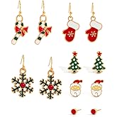 6 Pairs Christmas Earrings for Women, Xmas Holiday Dangle Earrings Christmas Tree Bells Santa Claus Bows Snowflakes Reindeer Gingerbread People Socks Studs Earrings Bulk Cute Christmas Party Jewelry Gift