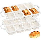 SJ Silicone Mini Loaf Pans with Metal Reinforced Frame-2 Pack, Non-stick Silicone Mini Bread Loaf Pans for Baking 8-Cavity, Tiny Banana Bread Set, Dishwasher Safe Brownie Pan-Cream