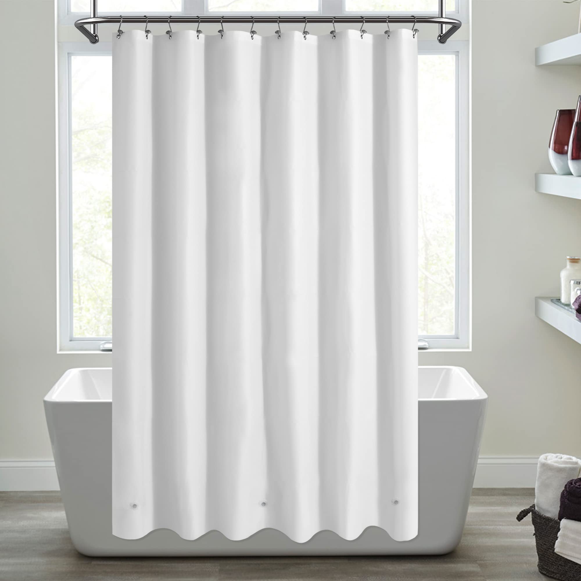 Photo 1 of ***similar***Mrs Awesome Extra Long Shower Curtain Liner with 3 Magnets, Long White PEVA Plastic Shower Curtain for Bathroom Waterproof, 72 x 84, White
