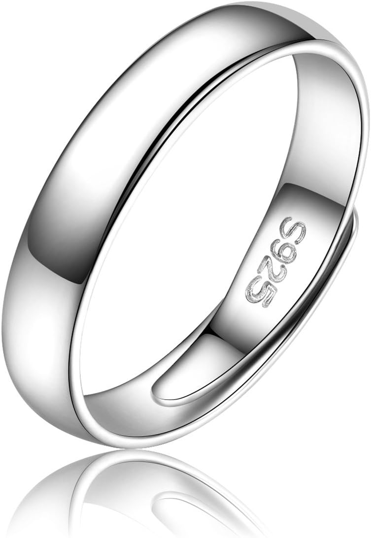 iBegem Men Ring Sterling Silver Wedding Engagement Anniversary for Boys Women and Girls Adjustable Polished giftbox for Christmas or Birthday