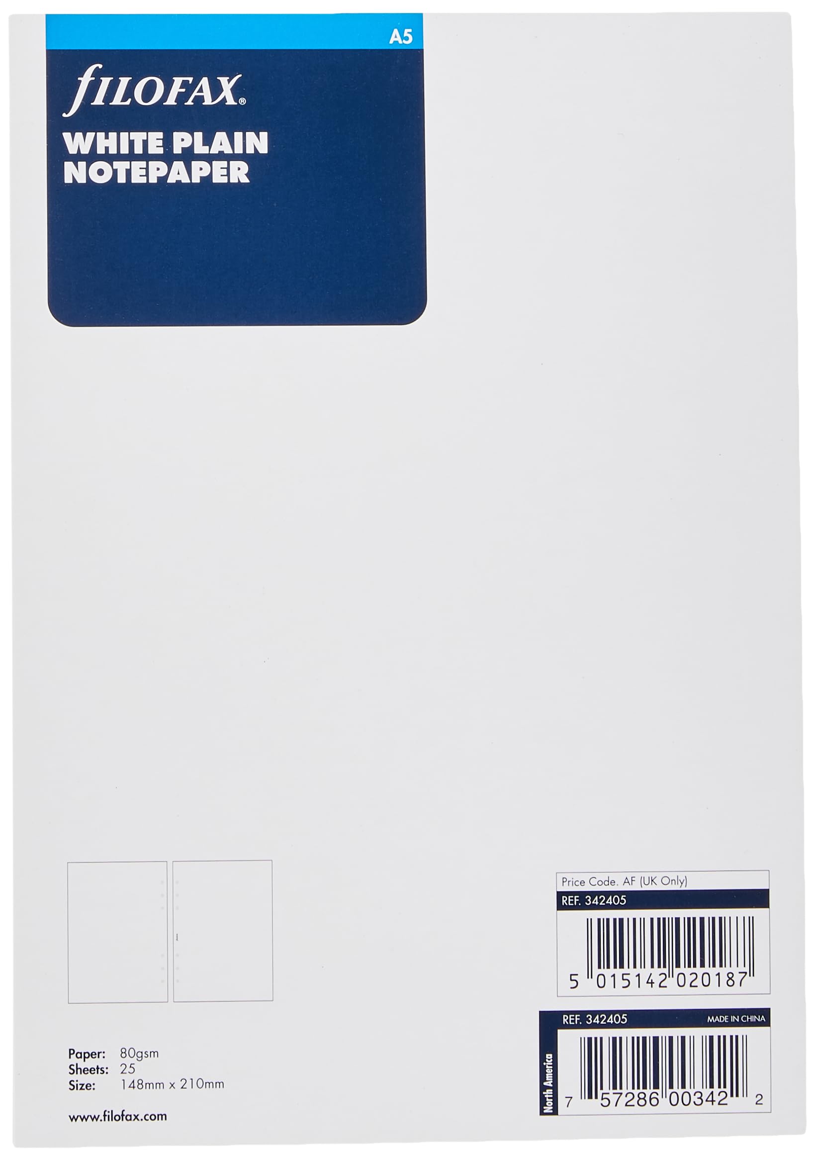 Filofax A5 White Plain Notepaper