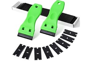 FOSHIO 2PCS Plastic Razor Blade Scraper Tool and 100PCS Plastic Blades for Gasket Remover, Sticker Remover, Labels Decal and 