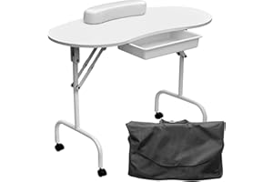 Manicure Table, Nail Desk, GreenLife Portable Manicure Table with Carrying Bag 4 Wheels Folding Nail Desk Professional for Ho