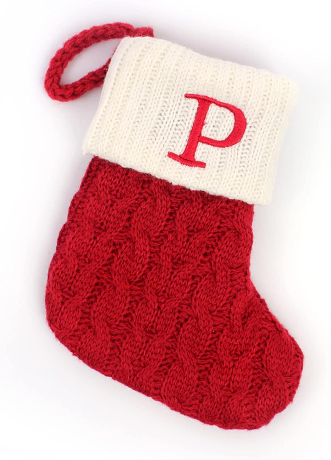 Stockings & Holders - Beixinder Christmas Stocking with Letter Monogram Mini Cute Christmas Stocking Decorative Socks Knitted Plush Gift Stocking for Family Holiday Party Decor (Red P, One Size)