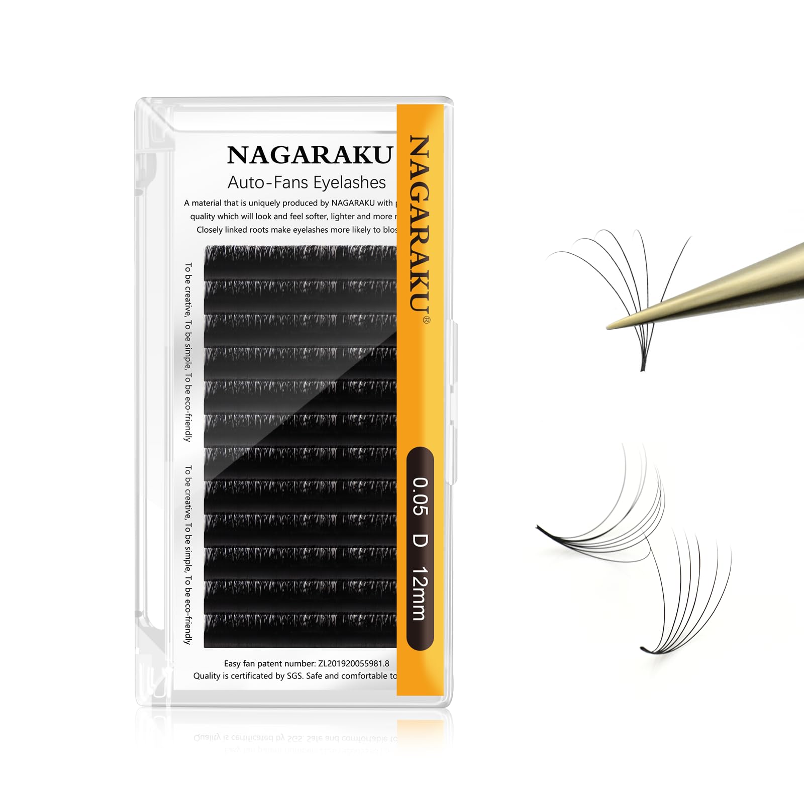 NAGARAKU Auto Fan Lash 2 Layers Volume Eyelash Extensions 0.05mm D Curl 12mm Length Lash Roots with Glue Anime/Mang Styles Easy Fan Eyelash
