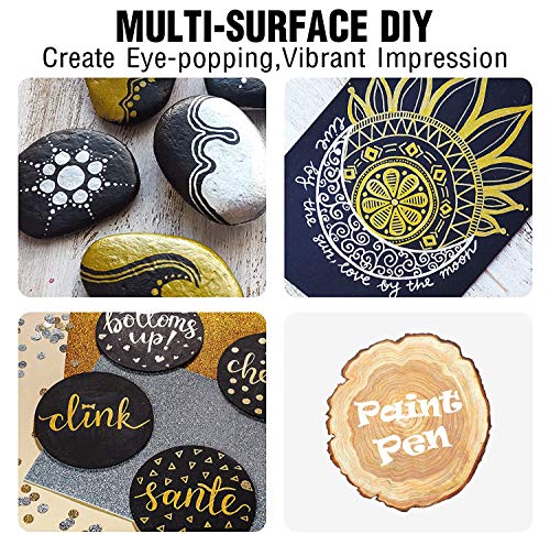 AVAVA Acrylic Paint Pens, 12 Pack (3 Black 3 White 3 Gold 3 Silver) 3mm Permanent Painting Markers DIY Craft for Rock Ceramic Glass Wood Plastic Canvas Fabric Mug, Quick Dry, High Volume Ink