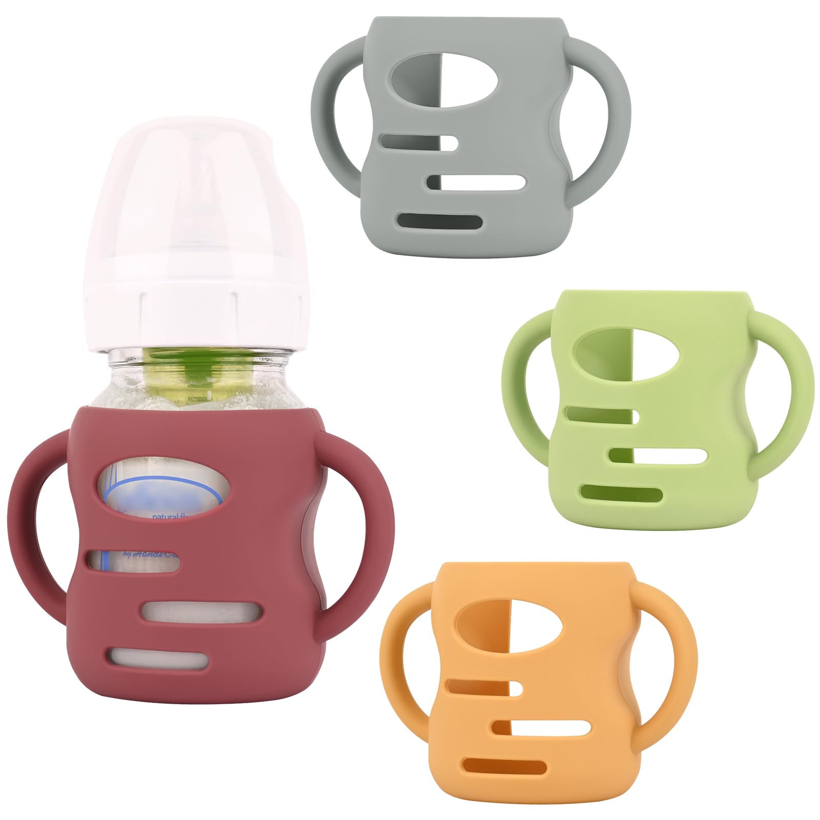 Photo 1 of HUAKENER 4 Pack Silicone Sleeves with Handles for Dr Brown Baby Bottles, Anti Breakage Bottle Holder, Compatible Dr Brown Wide-Neck Baby Bottles 5 oz
