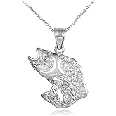 High Polish 925 Sterling Silver Jumping Sea Bass Fish Sea Life Charm Pendant Necklace