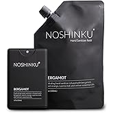 Noshinku Bergamot Pocket Hand Sanitizer Refill Kit: Refill Pouch + Sprayer Bundle | Organic Antibacterial Sanitizing Mist wit