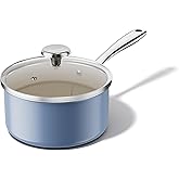Redchef Nonstick Ceramic Sauce Pan with Lid, 2.5QT Small Cooking Pot with Stay-Cool Handle, Kitchen Non Toxic Soup Pot, PTFE & PFOA Free, Oven & Dishwasher Safe, Compatible with All Stovetops-Blue