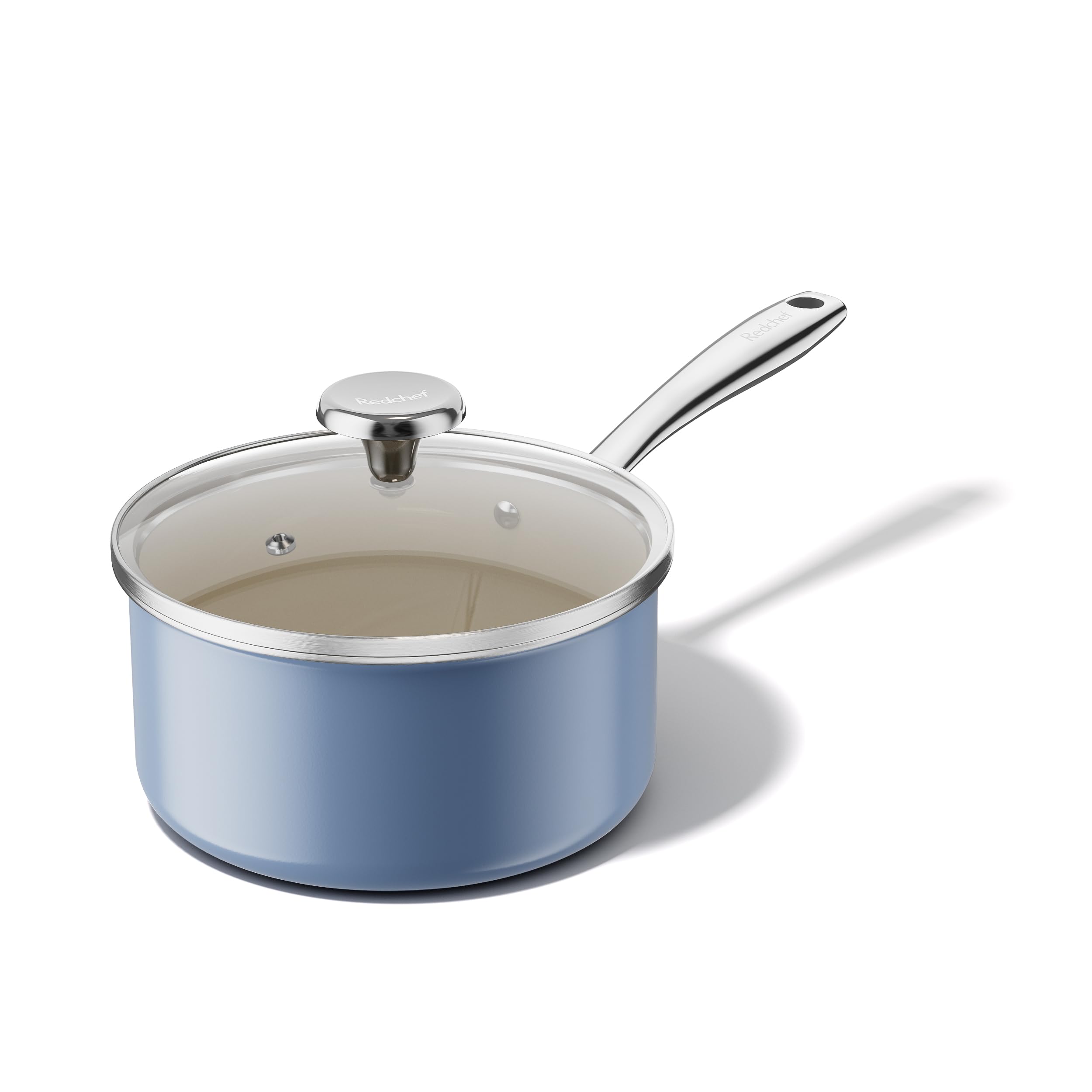 Photo 1 of Redchef Nonstick Ceramic Sauce Pan with Lid, 2.5QT Small Cooking Pot with Stay-Cool Handle, Kitchen Non Toxic Soup Pot, PTFE & PFOA Free, Oven & Dishwasher Safe, Compatible with All Stovetops-Blue
