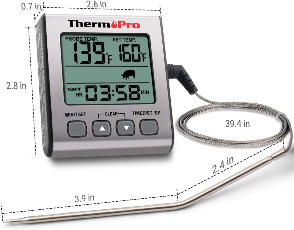 ThermoPro TP-16S Digital Meat Thermometer Smoker Candy Food BBQ Cooking Thermometer for Grilling Oven Deep Fry with Smart Kitchen Timer Mode and Backlight: Kitchen & Dining
