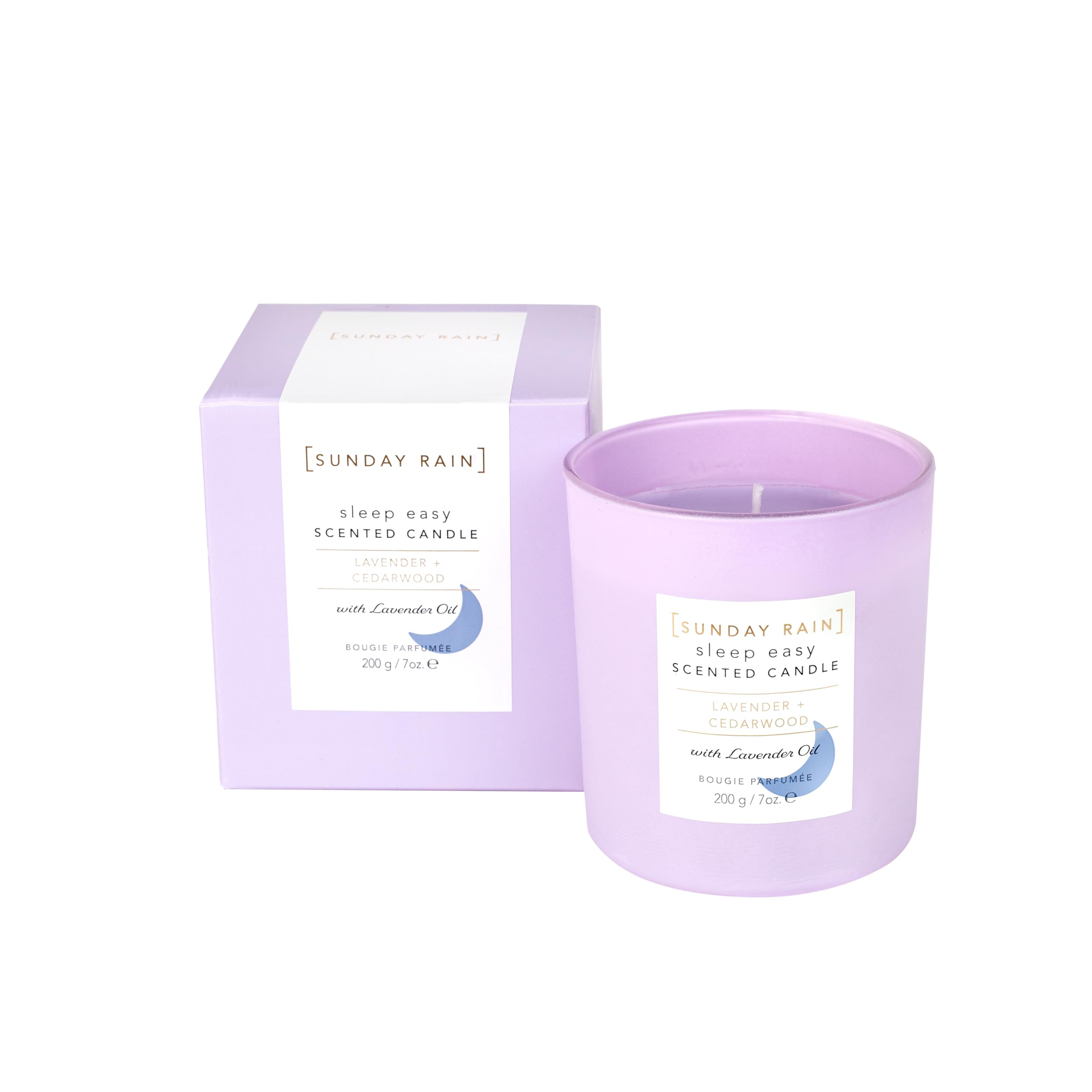 Sunday Rain Lavender Sleep Easy Soy Candle, with Aromatherapy Oils, Up to 40 Hours Burn Time, Soothing & Calming Fragrance, 265g
