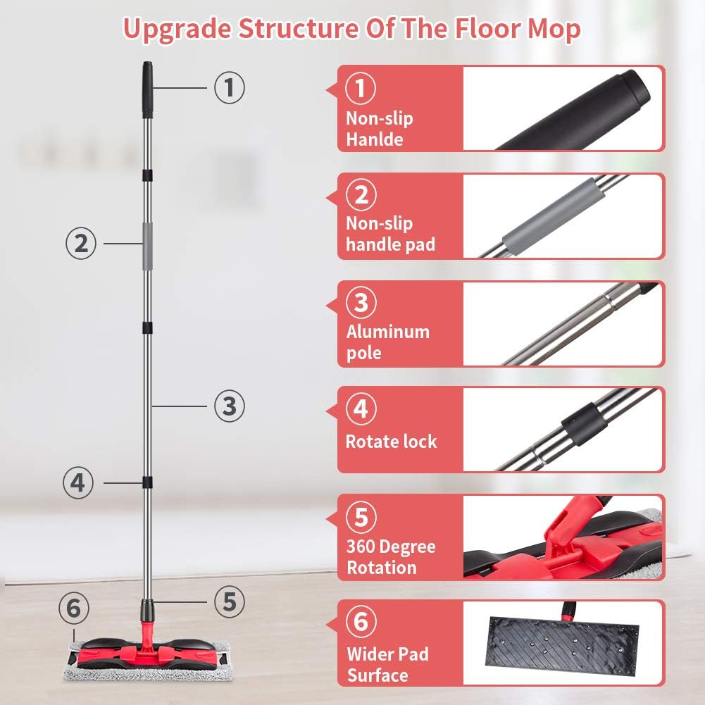 MEXERRIS Microfiber Floor Mop for Hardwood Cleaning 360 Rotating Dust Wet Mop with Extended Handle, 4 Reusable Washable Mop Pads Cloth and 1 Scraper: Home & Kitchen