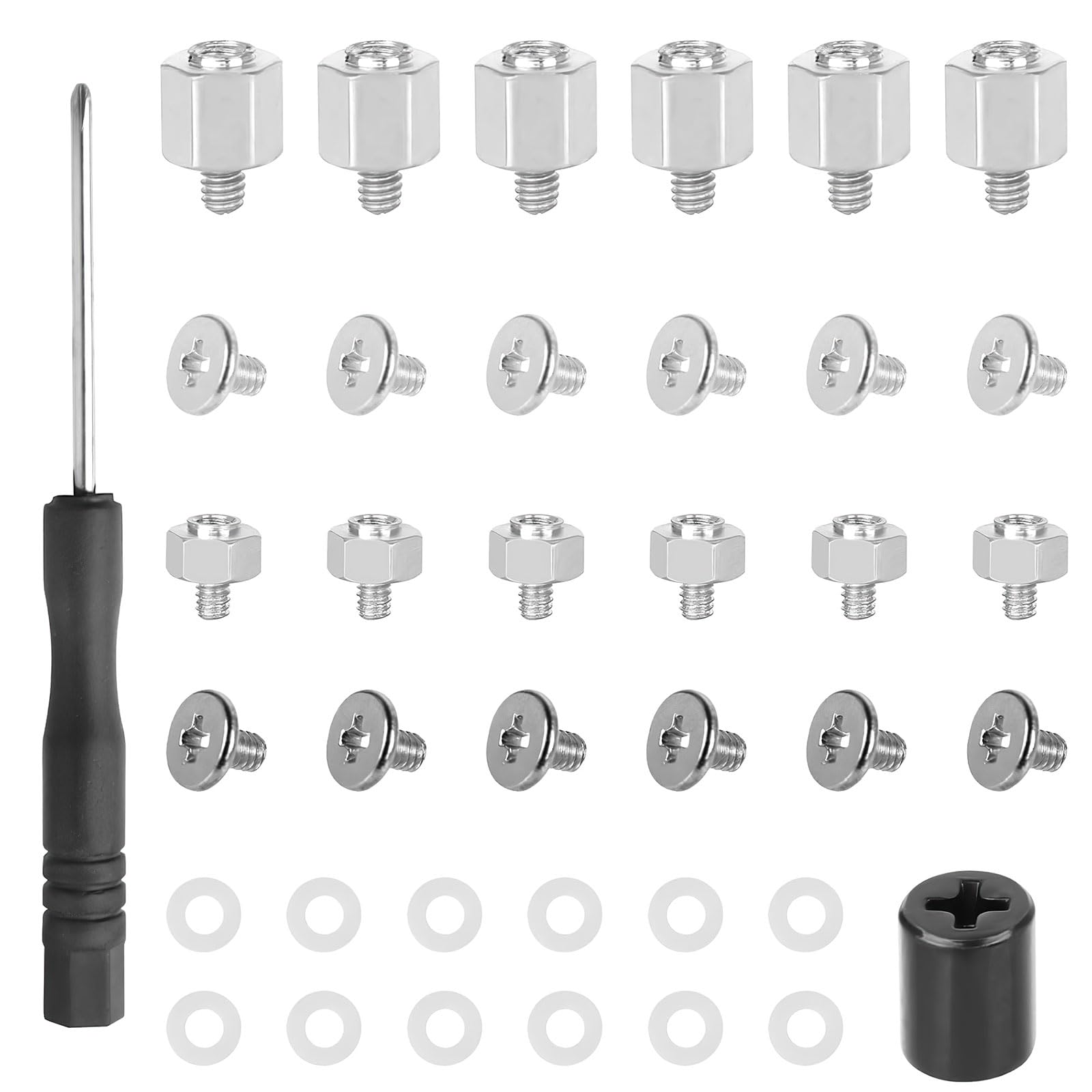 Iyowei 26 PCS PC Computer Screws Kit, M.2 SSD NVMe Standoff and Screw Stand Off Screw Hex Nut PC/Laptop/Computer Screws with 12 PCS Screws Spacers, a Screw Socket, a Screwdriver for ASUS Motherboard