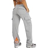 Waitfairy Cargo Sweatpants for Women - Straight Leg Fleece Lined Joggers Women Barrel Sweat Pants for Girls Y2k Clothes