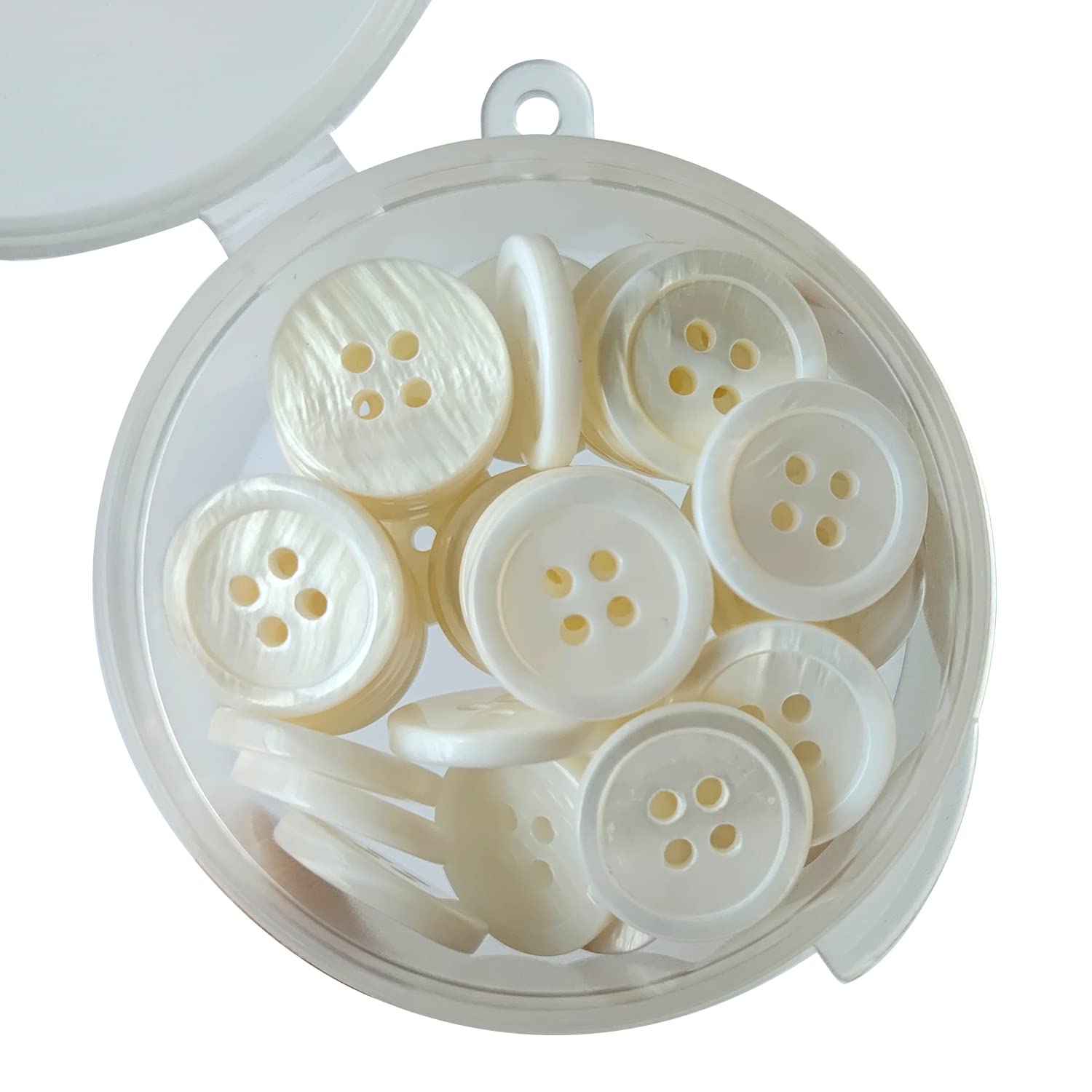 KShun 30PCS Genuine Mother of Pearl Buttons 15mm (4-Holes) - The Standard Shirt Button Replacement - Natural White with Pearly Sheen for Dress Shirts & Blouses