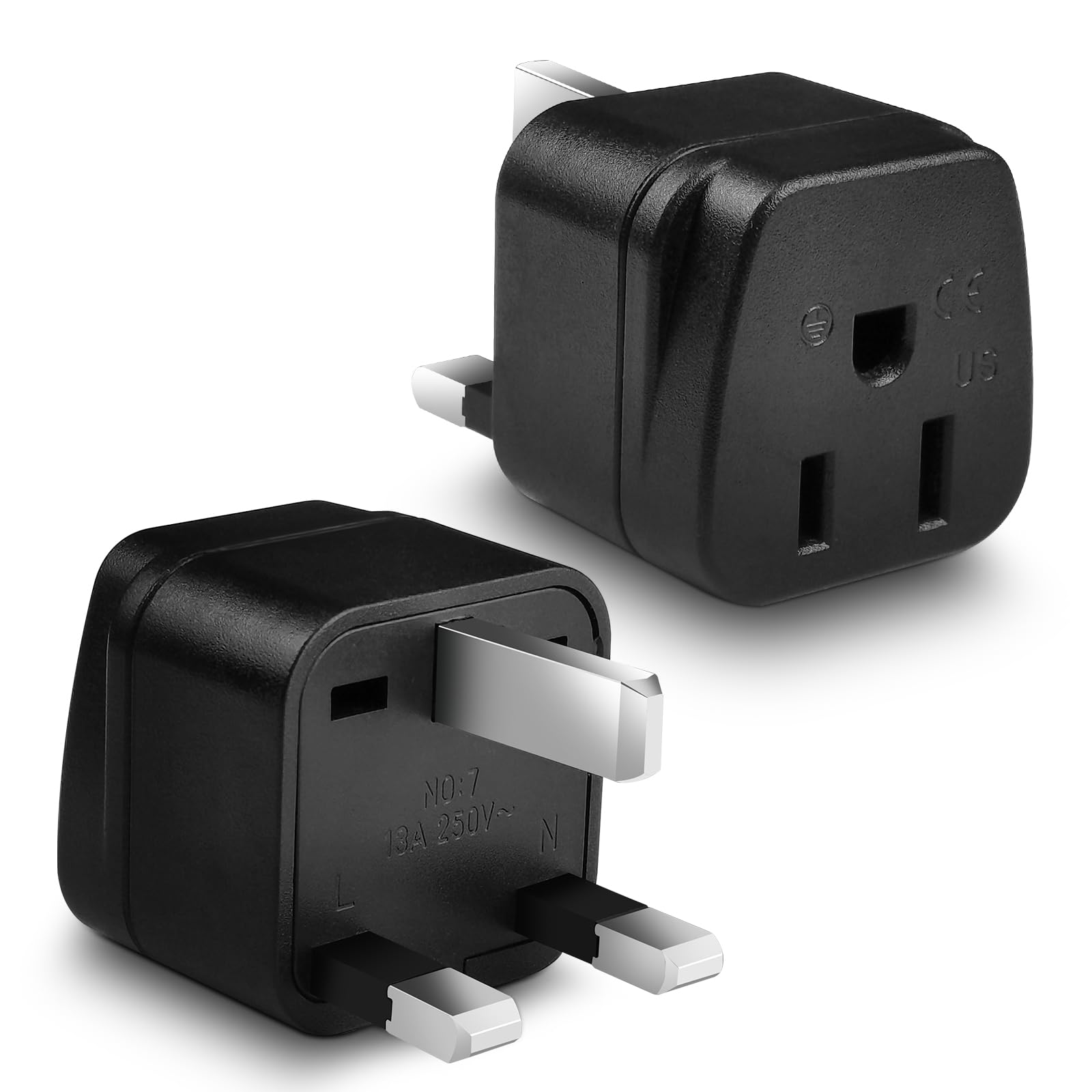 US to UK Plug Adapter, USA to UK Plug Adapter, American Canada Mexico Japan to British Grounded Converter Travel Adaptor(2 Pack Black)