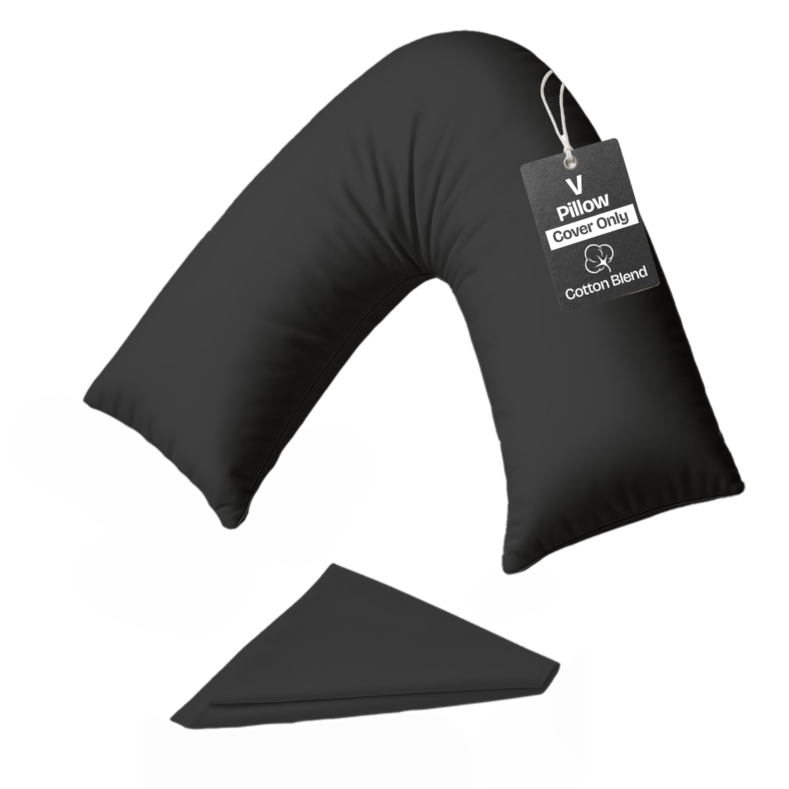 Rohi Black V Shaped Pillowcase – Soft & Breathable V Pillow Cover – Hypoallergenic Triangle Pillow Case – Envelope Closure – Back Support Orthopaedic Nursing V Pillowcase Covers Only (Black)