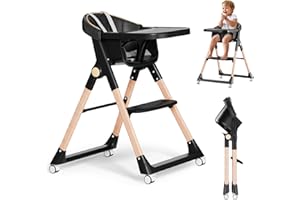 BONBAY Baby High Chair, High Chairs for Babies and Toddlers, Convertible Folding High Chair with Removable Tray 5 Point Harness Footrest Detachable PU Cushion, Portable Highchair for Baby Toddlers