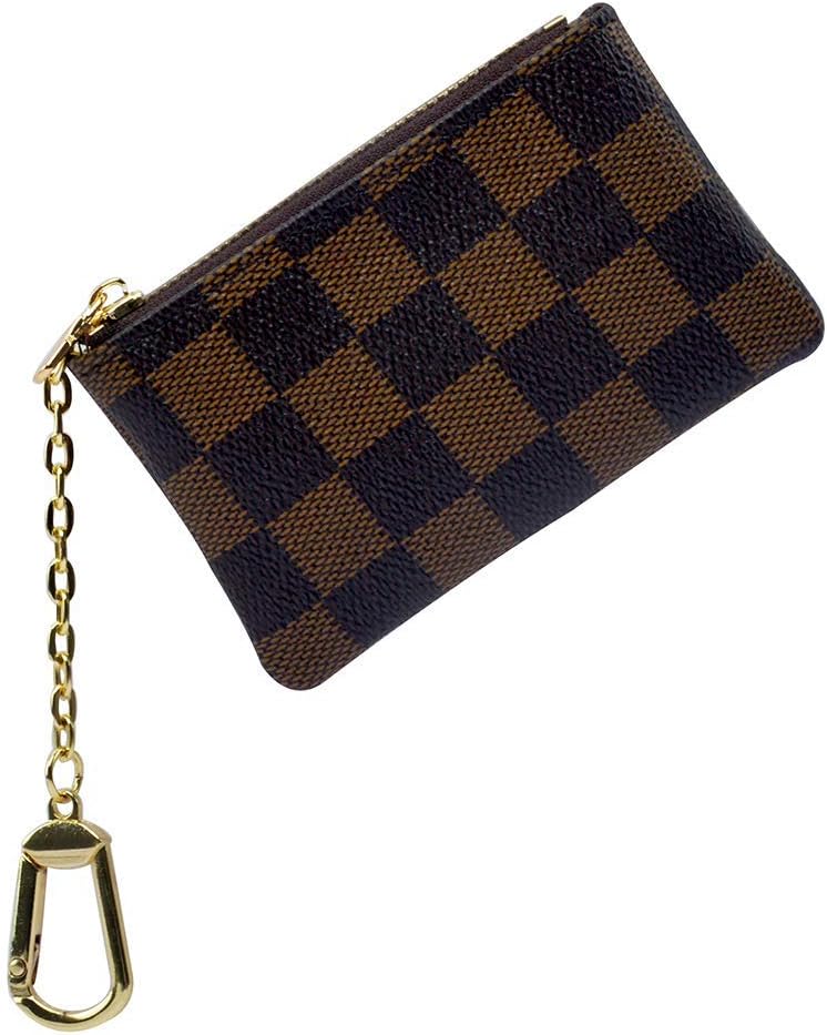 Tobert Checkered Key Pouch Zipper Bag Coin Purse Leather Change Credit Card Holder Coin Wallet with Clasp