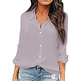 OMSJ Women Button Down Shirts Long Sleeve Chiffon Office V Neck Casual Business Blouses Tops