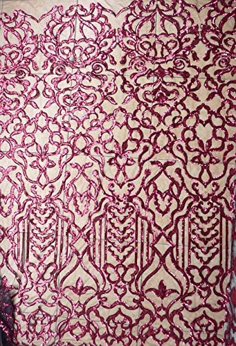 Red Sequins on Black Netting Embroidered Show/evening/stage Dress Fabric 51 Inches Width By the Yard