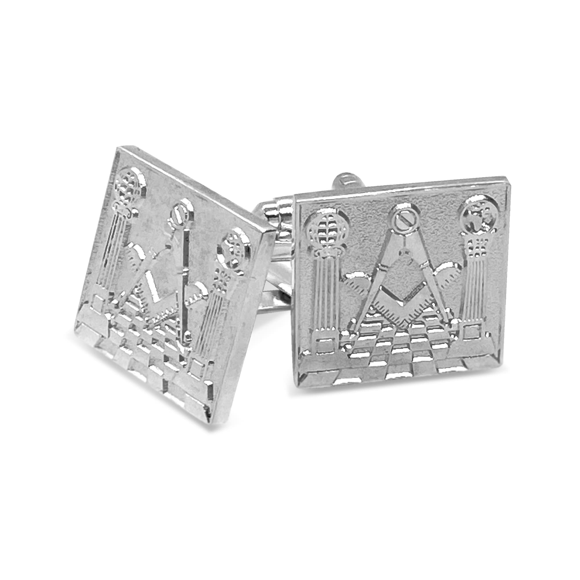 THE MASONIC COLLECTION - Silver Detailed Mens Cufflinks - With Masonic Design - Velvet Pouch/Gift Box Options - Freemason Gift For Men