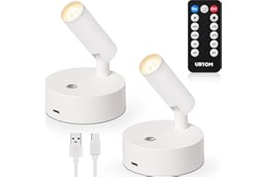 URTOM Wireless Spot Lights Indoor with Remote Rechargeable LED Uplighting Indoors Dimmable Warm White Picture Light Up Lights Indoor Battery Operated Spotlight for Plant Artwork Painting, 2 Pack