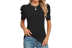 AKEWEI Puff Short Sleeve Sweater for Women Tops Trendy Spring Summer 2025 Business Casual Outfits Knit Crewneck Shirt Blouses