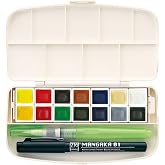 Kuretake Gansai Tambi Portable Watercolor Paint Set, 14 Colors, Japan | 14 vivid colors, travel drawing pen &amp; refillable water brush, Professional Use, Artist Grade