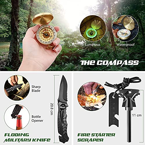 Oismys 18-in-1 Outdoor Adventure Equipment Travel Hiking Biking Camping Hunting Climbing Survival Gear Tool Kits Set