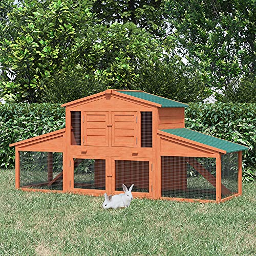 PawHut Large Wood Rabbit Hutch Outdoor Materials Safer for Pets & ClimateFriendly, Big Rabbit
