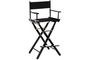 Oakestry Director's Foldable Wooden Chair Black Frame/Black Canvas 30" bar Height with Portable footrest for Indoor & Outdoor